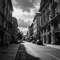 black and white photo of street city, deep dream