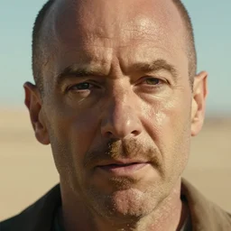 an extreme close-up photo of saul goodman sweating in a desert,8k, DSLR, highly detailed skin,