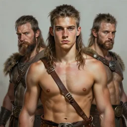 portrait of a handsome young shirtless barbarian, art by greg danton and denys tsiperko and bogdan rezunenko, hyperrealism