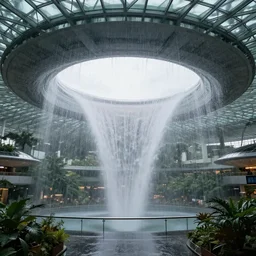 singapore airport rain vortex, photorealistic, octane render, 4 k