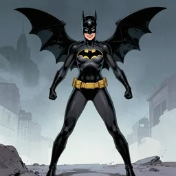 in the style of Phil Noto comicbook cover art, Karen Gillan Batgirl, fun pose Symmetrical body, smile