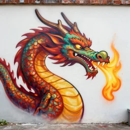 “fire breathing dragon, graffiti art”