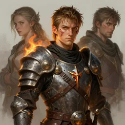 scarred!! young male bandit wearing scrap armor, fire emblem, art by artgerm and greg rutkowski and magali villeneuve, portrait, d & d, fantasy, highly detailed, digital painting, trending on artstation, concept art, sharp focus, illustration