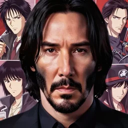 Anime as Keanu Reeves playing John Wick || cute-fine-face, pretty face, realistic shaded Perfect face, fine details. Anime. realistic shaded lighting poster by Ilya Kuvshinov katsuhiro otomo ghost-in-the-shell, magali villeneuve, artgerm, Jeremy Lipkin and Michael Garmash and Rob Rey