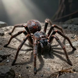 photorealistic rendering of demonic spider the style of michael whelan and gustave dore. hyperdetailed photorealism by greg rutkowski, cinematic lighting.