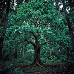 1960s art of tree in magic forest