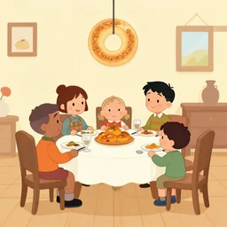 a family of bagels is about to eat thanksgiving dinner, still from a cartoon show