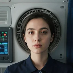 a woman with the face of an aeroplane air conditioning controller.