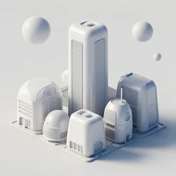 a small town on an alien planet, the building are made from modular capsules, from a space themed point and click 2D graphic adventure game, made in 1999, high quality graphics