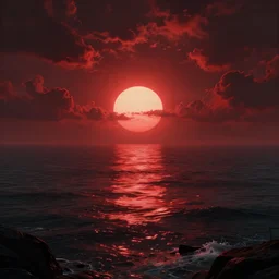 dark matter red infernal world future landscape ocean and sun limbo hyper reflection in the horror them open street schizophrenia and stratification of consciousness mind poster highly detailed full HD 8K resolution