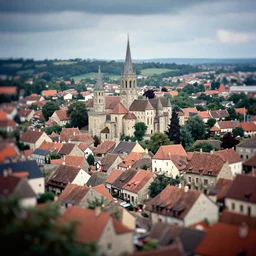 tilt shift photography of a medieval village, velvia 1 0 0