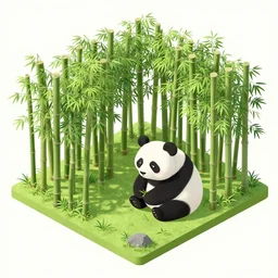 isometric view illustration of a bamboo forest and panda, highly detailed mid day by victo ngai