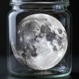 the moon trapped in a jar, ultra fine detail, ultra high resolution, fine texture detail, cinematic, 8k, photorealistic, epic photo, ar 16:9