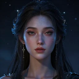 photo realistic image of a goddess of stars, stunning 3 d render inspired art by istvan sandorfi and greg rutkowski, perfect facial symmetry, realistic, highly detailed attributes and atmosphere, dim volumetric cinematic lighting,