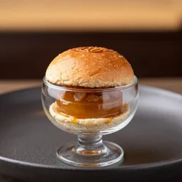 hamburger in aspic served in a glass, michelin star restaurant 4K photo