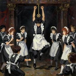 baroque oil painting of key visual environment concept art of anime maids executing a war criminal by public hanging, brutalist, dark fantasy, rule of thirds golden ratio, fake detail, trending pixiv fanbox, acrylic palette knife, style of makoto shinkai studio ghibli genshin impact james gilleard greg rutkowski chiho aoshima