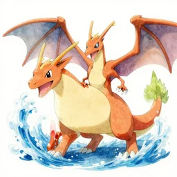pokefusion of magmar and empoleon. watercolor in the style of ken sugomori