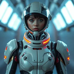 pretty cyborg in a space suit fashion design by kurita kaku, photoshoot