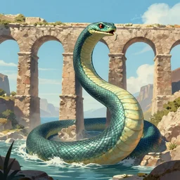 a sea serpent that looks like a roman aqueduct, artstation
