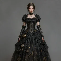 portrait painting of a girl wearing black steampunk dress by cedric peyravernay and darek zabrocki concept design, trending on artstation
