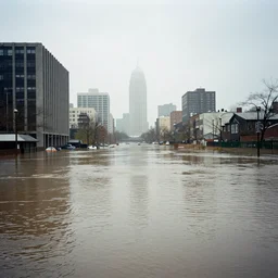 a cityscape after a flood, 35mm