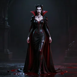 full body portrait, vampire queen, blood, highly detailed, CGsociety, subtle, concept art, HDR, hyper realistic, volumetric lighting, subsurface scattering, unreal