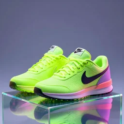 Nike sneakers in a glass with neon colors, high resolution, 8k
