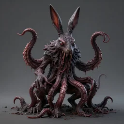 hp lovecraft rabbit monster, tentacles coming out of it, horror, resident evil, trending on artstation HD, concept art, 3d render