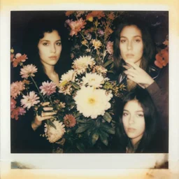 maximalist floral portrait photography by eugene atget and by ansel adams, portra 4 0 0, intense shadows, warm hue, strong vignette, polaroid aesthetic