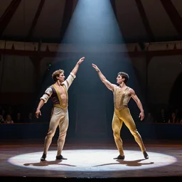 spotlight on 2 performers at a circus by charles bell