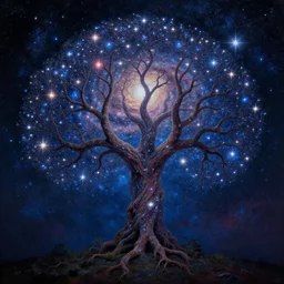 tree of life made of stars, Galaxy Sky, A beautiful painting,4k, high detail, fantasy,