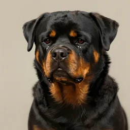 sad rottweiler crying with tears digital painting