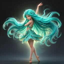 beautiful dancer with long turqoise hair, cute, intricate, highly detailed, digital painting, trending on artstation, concept art, smooth, sharp focus, backlit, rim light, vivid colors, illustration, unreal engine 5, 8 k, art by rossdraws and alphonse mucha