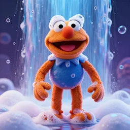 muppet, waterfall, neon, foam fizz bubble froth fizzle effervesce produce bubbles, 8 k cgi upscaled