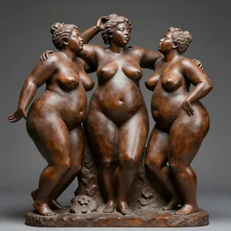 sculpture of 3 beautiful sensuous fat black people frolicking together