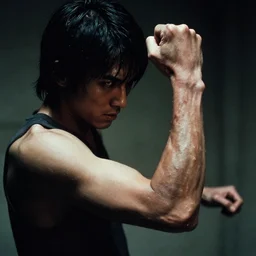tetsuo losing control of his mutant arm in epic hyper - detailed live action analog film