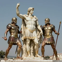 greek warriors fighting against cqpybara, ancient greek statue, epic, detailled