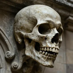 gothic sculpture of gargoyle skull, victorian romanticism, deep texture, intense detail, hyperealism, 4 k