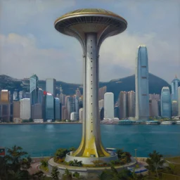 8k photo hyperrealistic pillar of shame in Hong Kong oil on canvas painting by Dan Witz and H.R.Giger