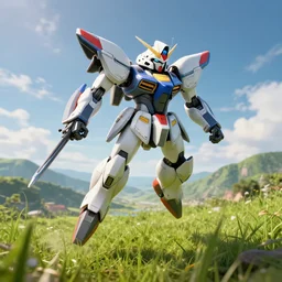 sfd - 1 from robotech hovering above a field of grass and valley, photo realistic, cinematic, hdr, dynamic lighting, 4 k render, detailed, digital art