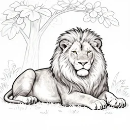 Lion resting in the shade, thick outlined 2-4 years, ArtStation, sharp focus, 4k