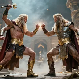 poseidon and zeus in an elemental battle, movie still