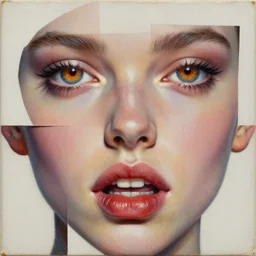passionate lips and burning eyes of our youth detailed and highly reliefed analogue collage with canvas texture in style of conteporary art, punk art, dadaism, photorealistic, expressionism, masterpiece, balanced composition, light colors, spectacular quality, intricate oil details