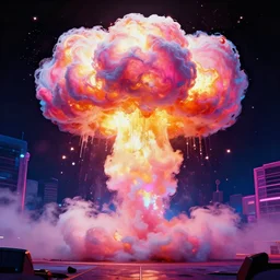 a nuclear explosion of cotton candy, synthwave, vivid