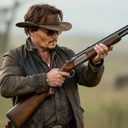 johnny depp holding a shotgun in rdr 2, highly detailed
