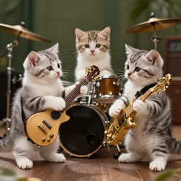 an amazing award winning photo of kittens playing in a band, very detailed and sharp, 4k hdr, masterpiece