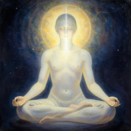 aesthetically pleasing image of a meditating entity of light clearly defined as he breathes in the Ki of the universe vladimir kush giorgio de chirico