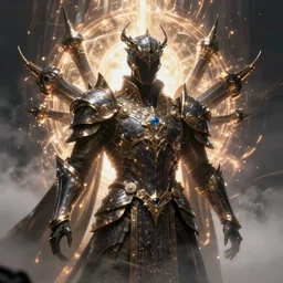 a surreal sci fi portrait of a shadow mage with massive metal ornaments protruding from armor, majestic and futuristic, cinematic lighting, high detail, futuristic medieval, ornate metal, unreal engine, octane render, art by vitaly bulgarov artstation, destiny concept art, fog volumes, color glowing aura, post processing, cgsociety