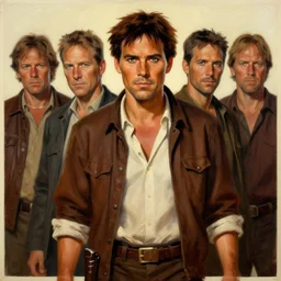 poster portrait of young bruce campbell from evil dead as indiana jones in raiders of the lost ark ( 1 9 8 1 ). oil painting elegant, highly detailed, centered, digital painting, artstation, concept art, smooth, sharp focus, illustration, artgerm, tomasz alen kopera, peter mohrbacher, donato giancola, joseph christian leyendecker drew struzan