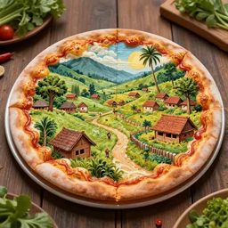 a pizza with kerala village landscape as topping, realistic detailed digital art by maxwell boas jessica rossier christian dimitrov anton fadeev trending on artstation cgsociety rendered in unreal engine 4 k hq
